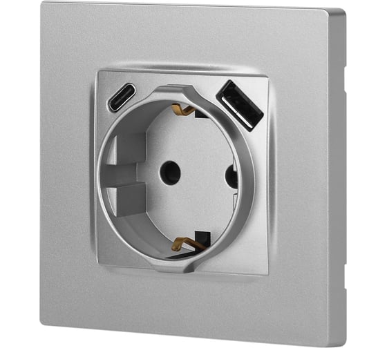 Розетка ЭРА Серия 12 12-4108-03 2PE 16A250В со шторками с USB typeAC 5В3А алюминий Б0067716