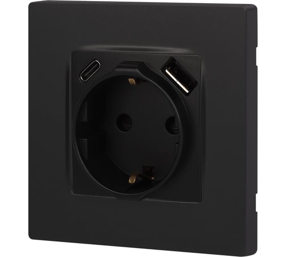 Розетка ЭРА Серия 12 12-4108-05 2PE 16A250В со шторками с USB typeAC 5В3А антрацит Б0067707
