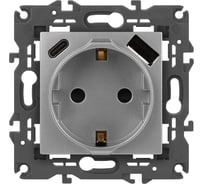 Розетка ЭРА Elegance 14-4108-03 2PE 16A250В со шторками с USB typeAC 5В3А алюминий Б0067741