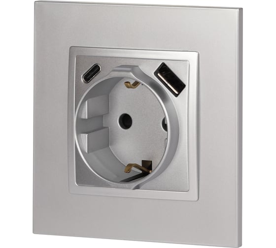 Розетка ЭРА Elegance 14-4108-03 2PE 16A250В со шторками с USB typeAC 5В3А алюминий Б0067741