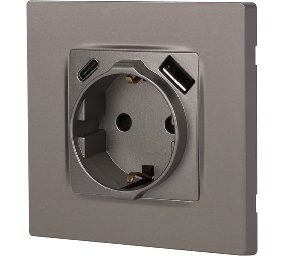 Розетка ЭРА Серия 12 12-4108-16 2PE 16A250В со шторками с USB typeAC 5В3А титан Б0067762