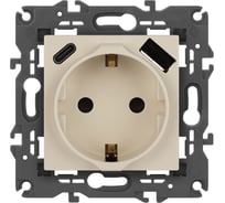 Розетка ЭРА Elegance 14-4108-02 2PE 16A250В со шторками с USB typeAC 5В3А слоновая кость Б0067725