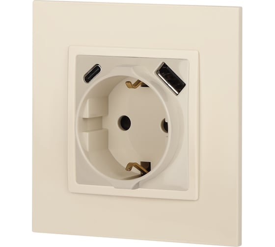 Розетка ЭРА Elegance 14-4108-02 2PE 16A250В со шторками с USB typeAC 5В3А слоновая кость Б0067725