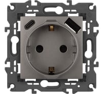 Розетка ЭРА Elegance 14-4108-16 2PE 16A250В со шторками с USB typeAC 5В3А титан Б0067695