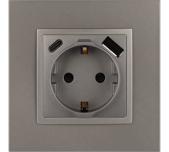Розетка ЭРА Elegance 14-4108-16 2PE 16A250В со шторками с USB typeAC 5В3А титан Б0067695