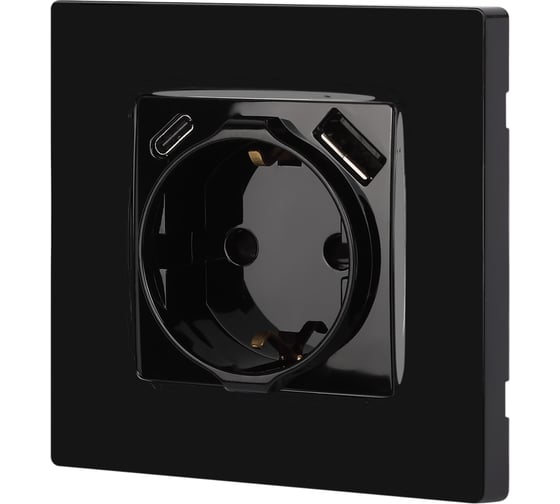 Розетка ЭРА Серия 12 12-4108-06 2PE 16A250В со шторками с USB typeAC 5В3А черный Б0067746