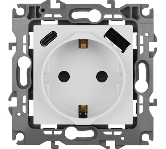 Розетка ЭРА Серия 12 12-4108-01 2PE 16A250В со шторками с USB typeAC 5В3А белый Б0067752 1