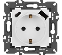 Розетка ЭРА Elegance 14-4108-01М 2PE 16A250В со шторками с USB typeAC 5В3А белый матовый Б0067710