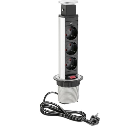 Выдвижной встраиваемый розеточный блок GTV на 3 EURO розетки AE-BPW3S60-80