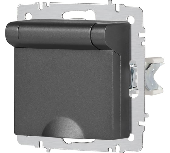Розетка Intro Accent 620307 2PE Schuko с крышкой, 16А250В, IP20, скрытой установки, AL/CU, графит Б0063441