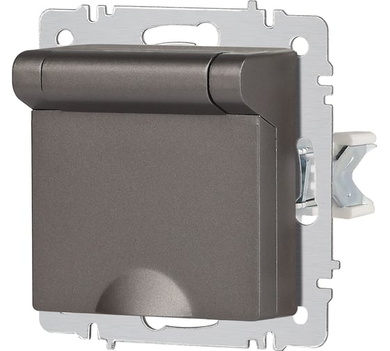 Розетка Intro Accent 620309 2PE Schuko с крышкой, 16А250В, IP20, скрытой установки, AL/CU, титан Б0063471