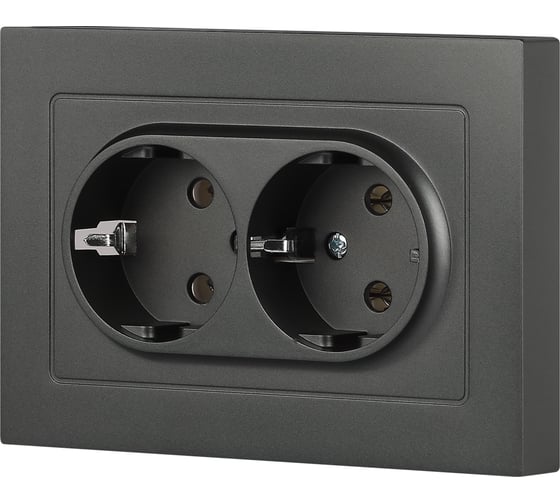 Розетка Intro Accent 620507, 2x2PE Schuko, 16А250В, IP20, скрытой установки, AL/CU, графит Б0063496