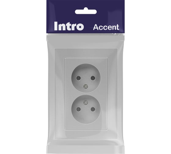 Розетка Intro Accent 620403 2x2P, 16А250В, IP20, скрытой установки, AL/CU, алюминий Б0063453