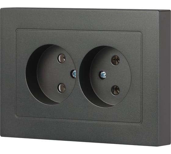 Розетка Intro Accent 620407, 2x2P, 16А250В, IP20, скрытой установки, AL/CU, графит Б0063435