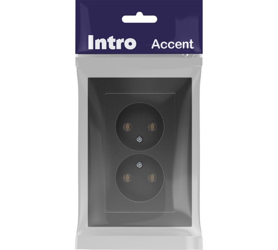 Розетка Intro Accent 620407, 2x2P, 16А250В, IP20, скрытой установки, AL/CU, графит Б0063435