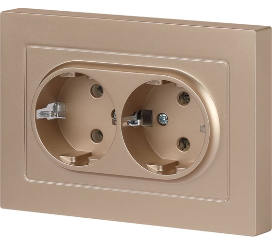 Розетка Intro Accent 620504 2x2PE Schuko, 16А250В, IP20, скрытой установки, AL/CU, шампань Б0063492
