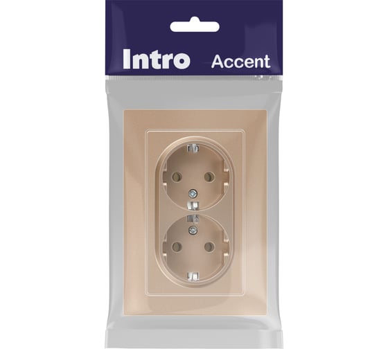 Розетка Intro Accent 620504 2x2PE Schuko, 16А250В, IP20, скрытой установки, AL/CU, шампань Б0063492