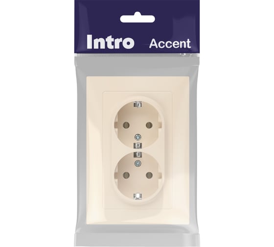 Розетка Intro Accent 620502 2x2PE Schuko, 16А250В, IP20, скрытой установки, AL/CU, слоновая кость Б0063489