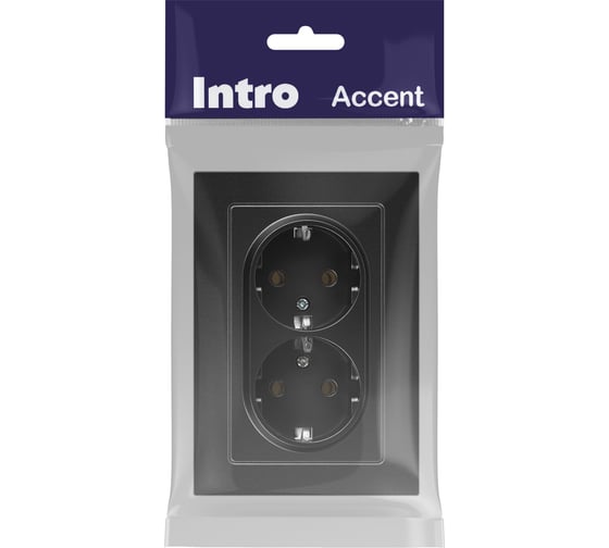 Розетка Intro Accent 620505 2x2PE Schuko, 16А250В, IP20, скрытой установки, AL/CU, антрацит Б0063494