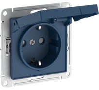 Механизм розетки Systeme Electric ATLASDESIGN с заземлением, со шторками, с крышкой, 16А, IP20, быстрозажимная клемма, аквамарин ATN001146S