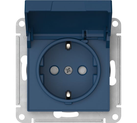 Механизм розетки Systeme Electric ATLASDESIGN с заземлением, со шторками, с крышкой, 16А, IP20, быстрозажимная клемма, аквамарин ATN001146S