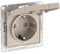 Механизм розетки Systeme Electric ATLASDESIGN с заземлением, со шторками, с крышкой, 16А, IP20, быстрозажимная клемма, песочный ATN001246S