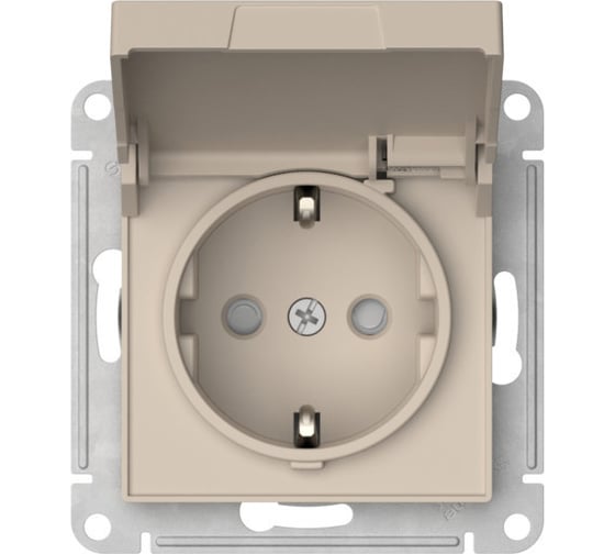 Механизм розетки Systeme Electric ATLASDESIGN с заземлением, со шторками, с крышкой, 16А, IP20, быстрозажимная клемма, песочный ATN001246S