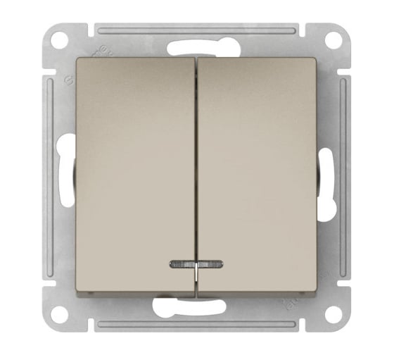 Механизм 2-клавишного выключателя Systeme Electric ATLASDESIGN с подсветкой, сх.5а, 10АХ, быстрозажимная клемма, шампань ATN000553S 1