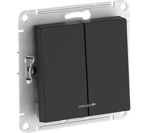 Механизм 2-клавишного выключателя Systeme Electric ATLASDESIGN с подсветкой, сх.5а, 10АХ, быстрозажимная клемма, карбон ATN001053S