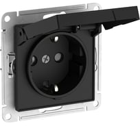 Механизм розетки Systeme Electric ATLASDESIGN с заземлением, со шторками, с крышкой, 16А, IP20, быстрозажимная клемма, карбон ATN001046S