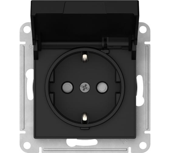 Механизм розетки Systeme Electric ATLASDESIGN с заземлением, со шторками, с крышкой, 16А, IP20, быстрозажимная клемма, карбон ATN001046S