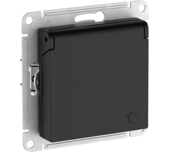 Механизм розетки Systeme Electric ATLASDESIGN с заземлением, со шторками, с крышкой, 16А, IP20, быстрозажимная клемма, карбон ATN001046S