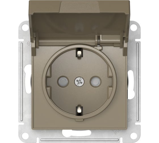Механизм розетки Systeme Electric ATLASDESIGN с заземлением, со шторками, с крышкой, 16А, IP20, быстрозажимная клемма, шампань ATN000546S