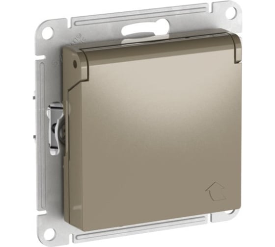 Механизм розетки Systeme Electric ATLASDESIGN с заземлением, со шторками, с крышкой, 16А, IP20, быстрозажимная клемма, шампань ATN000546S