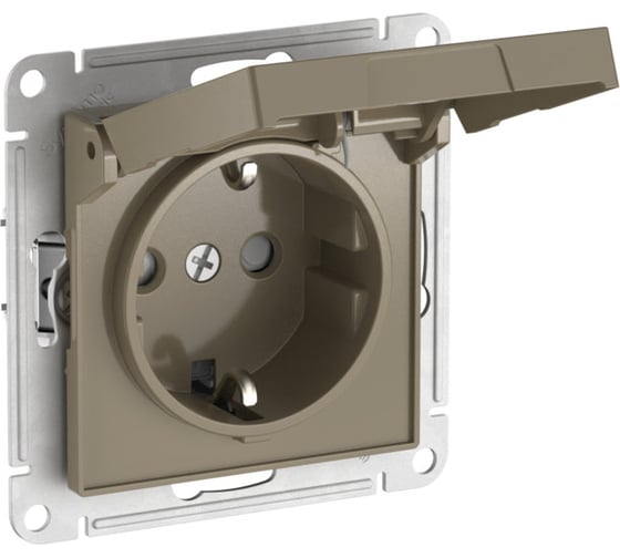 Механизм розетки Systeme Electric ATLASDESIGN с заземлением, со шторками, с крышкой, 16А, IP20, быстрозажимная клемма, шампань ATN000546S