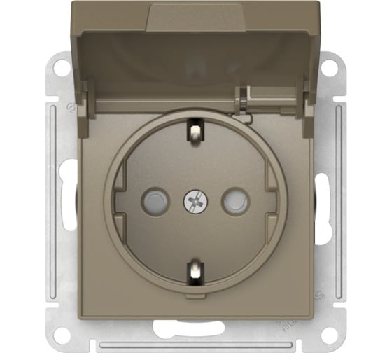 Механизм розетки Systeme Electric ATLASDESIGN с заземлением, со шторками, с крышкой, 16А, IP20, быстрозажимная клемма, шампань ATN000546S