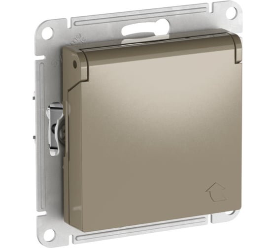 Механизм розетки Systeme Electric ATLASDESIGN с заземлением, со шторками, с крышкой, 16А, IP20, быстрозажимная клемма, шампань ATN000546S