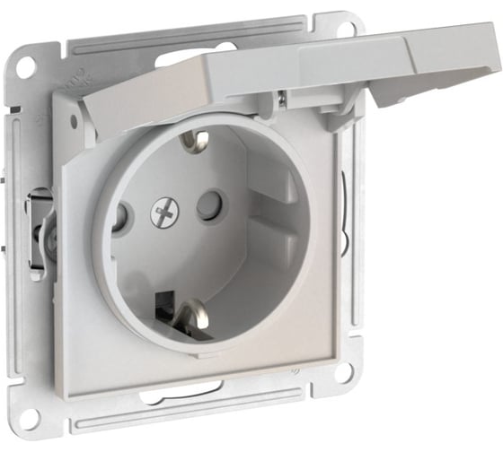 Механизм розетки Systeme Electric ATLASDESIGN с заземлением, со шторками, с крышкой, 16А, IP20, быстрозажимная клемма, жемчуг ATN000446S