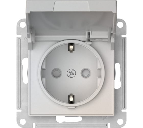Механизм розетки Systeme Electric ATLASDESIGN с заземлением, со шторками, с крышкой, 16А, IP20, быстрозажимная клемма, жемчуг ATN000446S