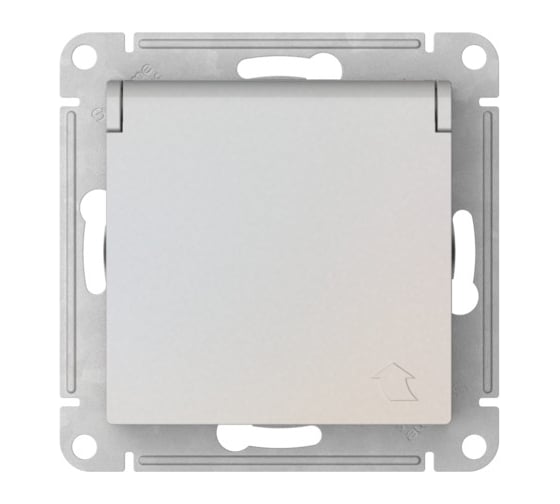 Механизм розетки Systeme Electric ATLASDESIGN с заземлением, со шторками, с крышкой, 16А, IP20, быстрозажимная клемма, жемчуг ATN000446S
