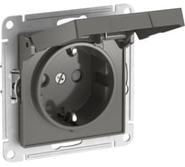 Механизм розетки Systeme Electric ATLASDESIGN с заземлением, со шторками, с крышкой, 16А, IP20, быстрозажимная клемма, сталь ATN000946S