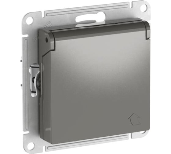 Механизм розетки Systeme Electric ATLASDESIGN с заземлением, со шторками, с крышкой, 16А, IP20, быстрозажимная клемма, сталь ATN000946S