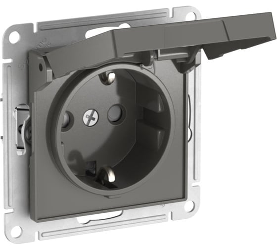Механизм розетки Systeme Electric ATLASDESIGN с заземлением, со шторками, с крышкой, 16А, IP20, быстрозажимная клемма, сталь ATN000946S