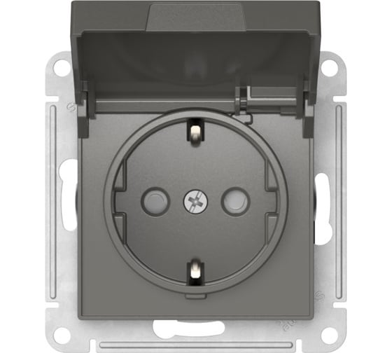 Механизм розетки Systeme Electric ATLASDESIGN с заземлением, со шторками, с крышкой, 16А, IP20, быстрозажимная клемма, сталь ATN000946S