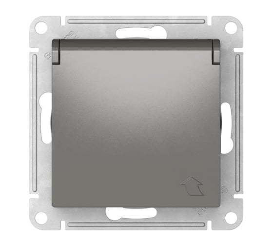 Механизм розетки Systeme Electric ATLASDESIGN с заземлением, со шторками, с крышкой, 16А, IP20, быстрозажимная клемма, сталь ATN000946S