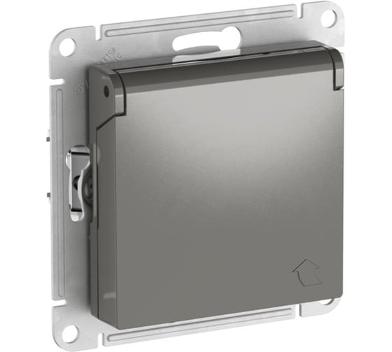Механизм розетки Systeme Electric ATLASDESIGN с заземлением, со шторками, с крышкой, 16А, IP20, быстрозажимная клемма, сталь ATN000946S