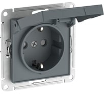 Механизм розетки Systeme Electric ATLASDESIGN с заземлением, со шторками, с крышкой, 16А, IP20, быстрозажимная клемма, грифель ATN000746S