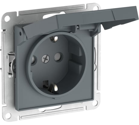 Механизм розетки Systeme Electric ATLASDESIGN с заземлением, со шторками, с крышкой, 16А, IP20, быстрозажимная клемма, грифель ATN000746S