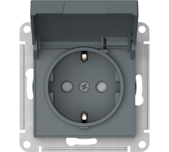 Механизм розетки Systeme Electric ATLASDESIGN с заземлением, со шторками, с крышкой, 16А, IP20, быстрозажимная клемма, грифель ATN000746S