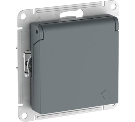 Механизм розетки Systeme Electric ATLASDESIGN с заземлением, со шторками, с крышкой, 16А, IP20, быстрозажимная клемма, грифель ATN000746S